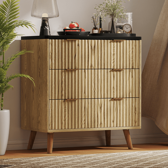 Rocyis 3-Drawer Modern Closet Dressers, 32 inch Storage Chest for Bedroom, Living Room, Entryway, Natural Oak