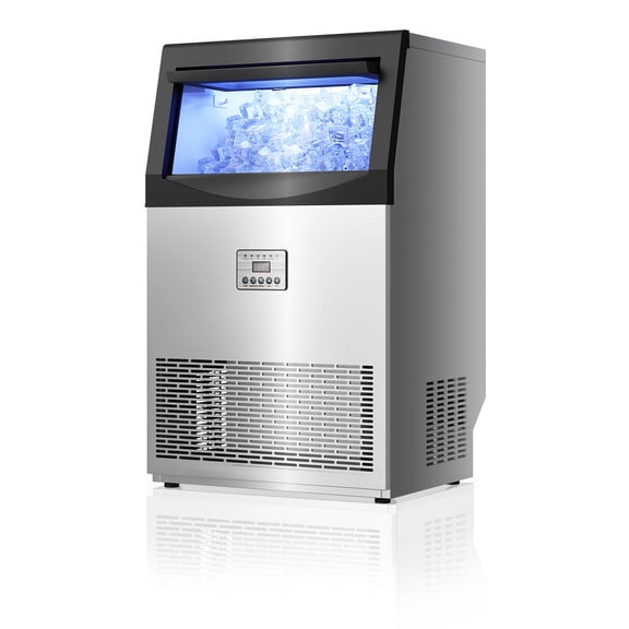 Rocyis Commercial Ice Maker Machine, 200lbs/24H, 45lbs Storage Capacity, Stainless Steel Freestanding Ice Maker with Blue LED Light & Auto Self-Cleaning, for Home, Bar, Restaurant Use