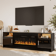 Rocyis Electric Fireplace TV Stand-70 inch TV Stand with 36" Electric Fireplace, Living Room TV Cabinet with Storage for TVs Up to 80", Led Entertainment Center, Modern Media Console, Black