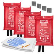 Rocyis Emergency Fire Blanket (2 Pack) + 2 Hooks & 1 Gloves, 40" x 40" Fire Blanket for Home, Fiberglass Fireproof Kitchen,100% Fiberglass