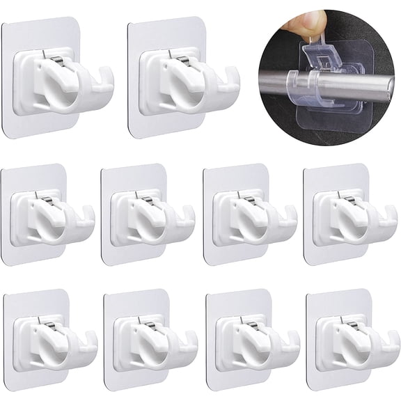 Rod Brackets No Drilling,10Pcs Self Adhesive Curtain Rod Holder,3M Curtain Rod Hooks,Bracket Adhesive Curtain Hangers No Drilling,Wall Hooks & Drapery Pole Fixings for Home Bathroom