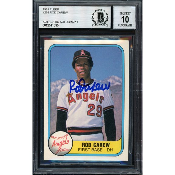 Rod Carew Autographed 1981 Fleer Card #268 California Angels Auto Grade 10 Beckett BAS Stock #186036