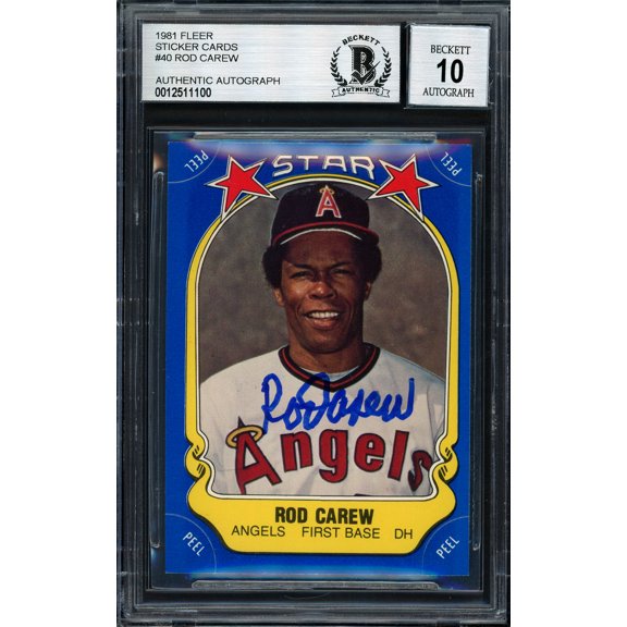 Rod Carew Autographed 1981 Fleer Sticker Card #40 California Angels Auto Grade 10 Beckett BAS #12511100