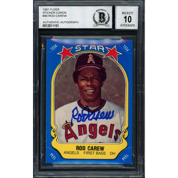 Rod Carew Autographed 1981 Fleer Sticker Card #40 California Angels Auto Grade 10 Beckett BAS #12511101
