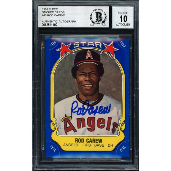 Rod Carew Autographed 1981 Fleer Sticker Card #40 California Angels Auto Grade 10 Beckett BAS #12511102