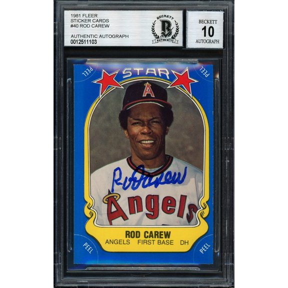 Rod Carew Autographed 1981 Fleer Sticker Card #40 California Angels Auto Grade 10 Beckett BAS #12511103