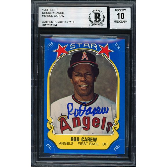 Rod Carew Autographed 1981 Fleer Sticker Card #40 California Angels Auto Grade 10 Beckett BAS #12511104