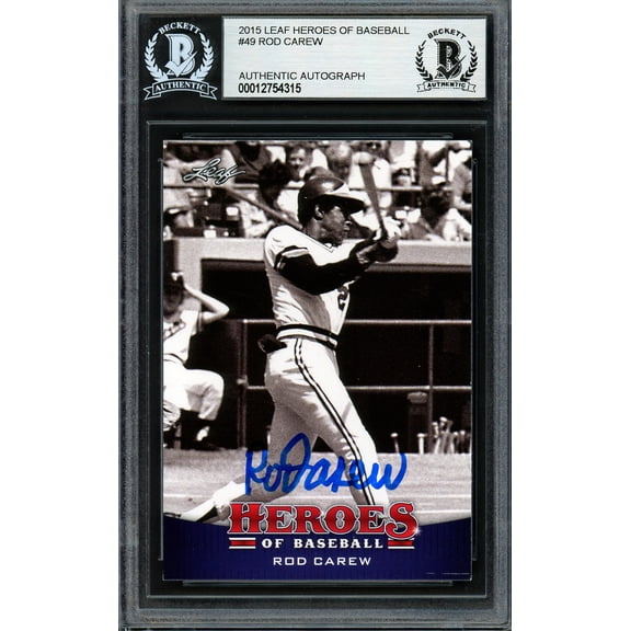 Rod Carew Autographed 2015 Leaf Heroes of Baseball Card #49 Minnesota Twins Beckett BAS #12754315