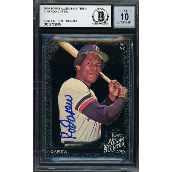 Rod Carew Autographed 2019 Topps Allen & Ginter Black Card #115 Minnesota Twins Auto Grade Gem Mint 10 Beckett BAS #12752035