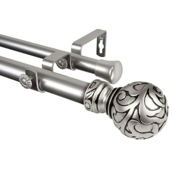 Rod Desyne 1" Satin Nickel Knob Adjustable Double Curtain Rod, 48"-84"