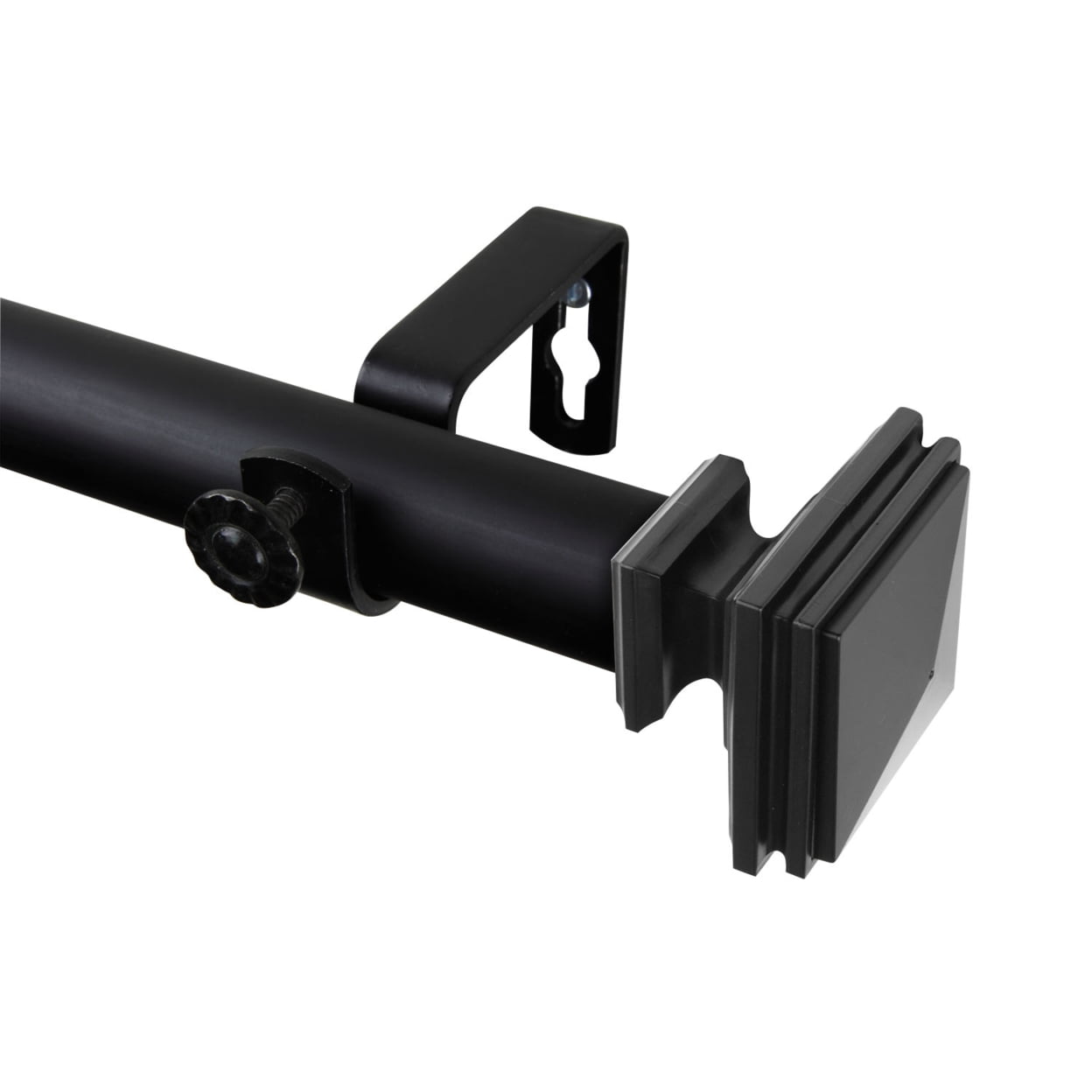 Black Steel Adjustable Single Curtain Rod with Box Finial
