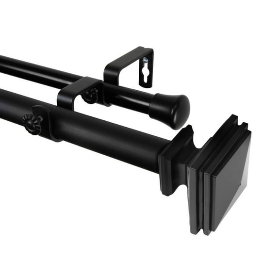 Rod Desyne Bedpost 1" Double Curtain Rod - Black