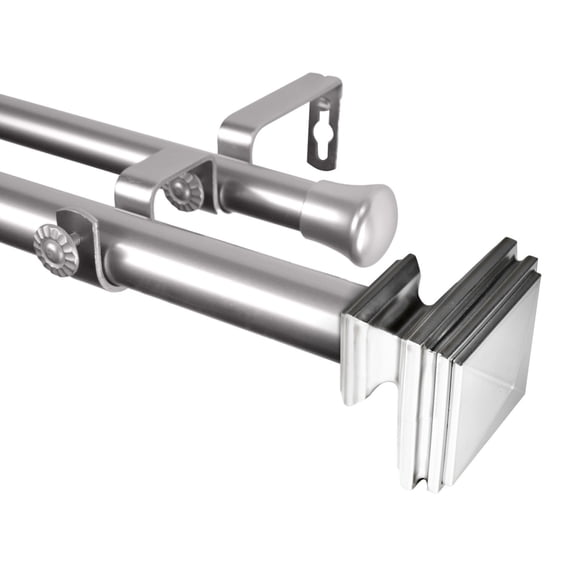 Rod Desyne Bedpost 1" Double Curtain Rod - Satin Nickel