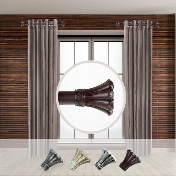 Rod Desyne Blossom 1 - inc  dia. Side Curtain Rod 12-20 inch long , Set of 2-Color:Mahogany