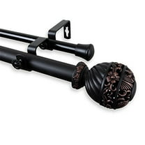 Lanette 1" Double Curtain Rod-Color:Black,Size:48-84"