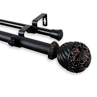 Lanette 1" Double Curtain Rod-Color:Black,Size:48-84"