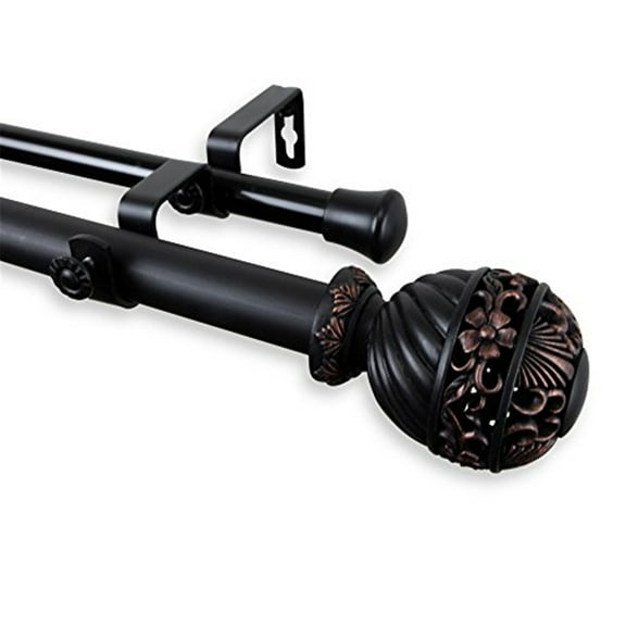 Lanette 1" Double Curtain Rod-Color:Black,Size:160-240"