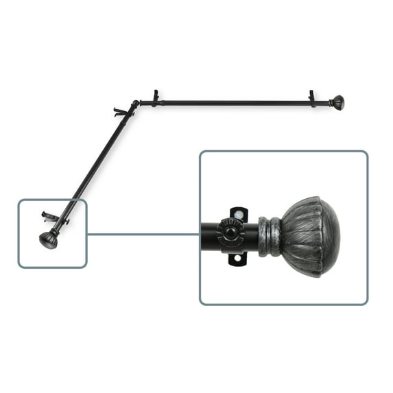 Rod Desyne Magnolia 13 by 16" Corner Window Curtain Rod - Black