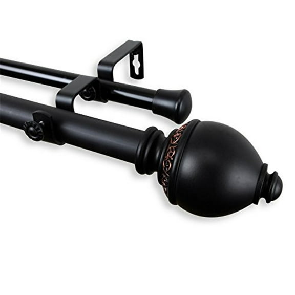 Ramona 1" Double Curtain Rod-Color:Black,Size:120-170"
