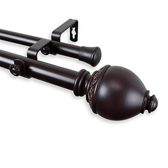 Ramona 1" Double Curtain Rod-Color:Mahogany,Size:66-120"