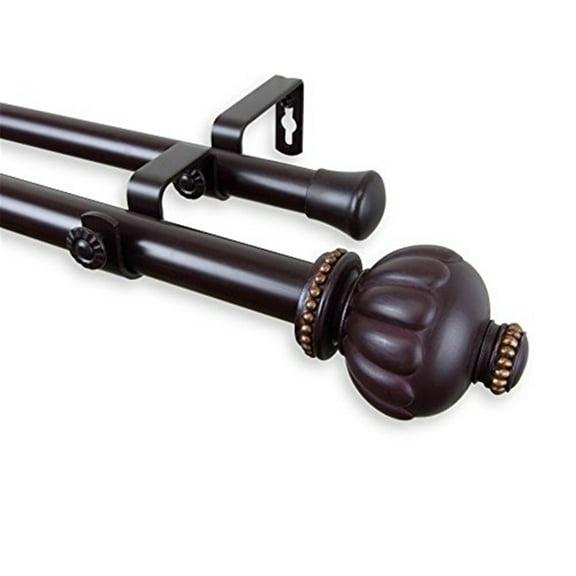 Selma 1" Double Curtain Rod-Color:Mahogany,Size:28-48"