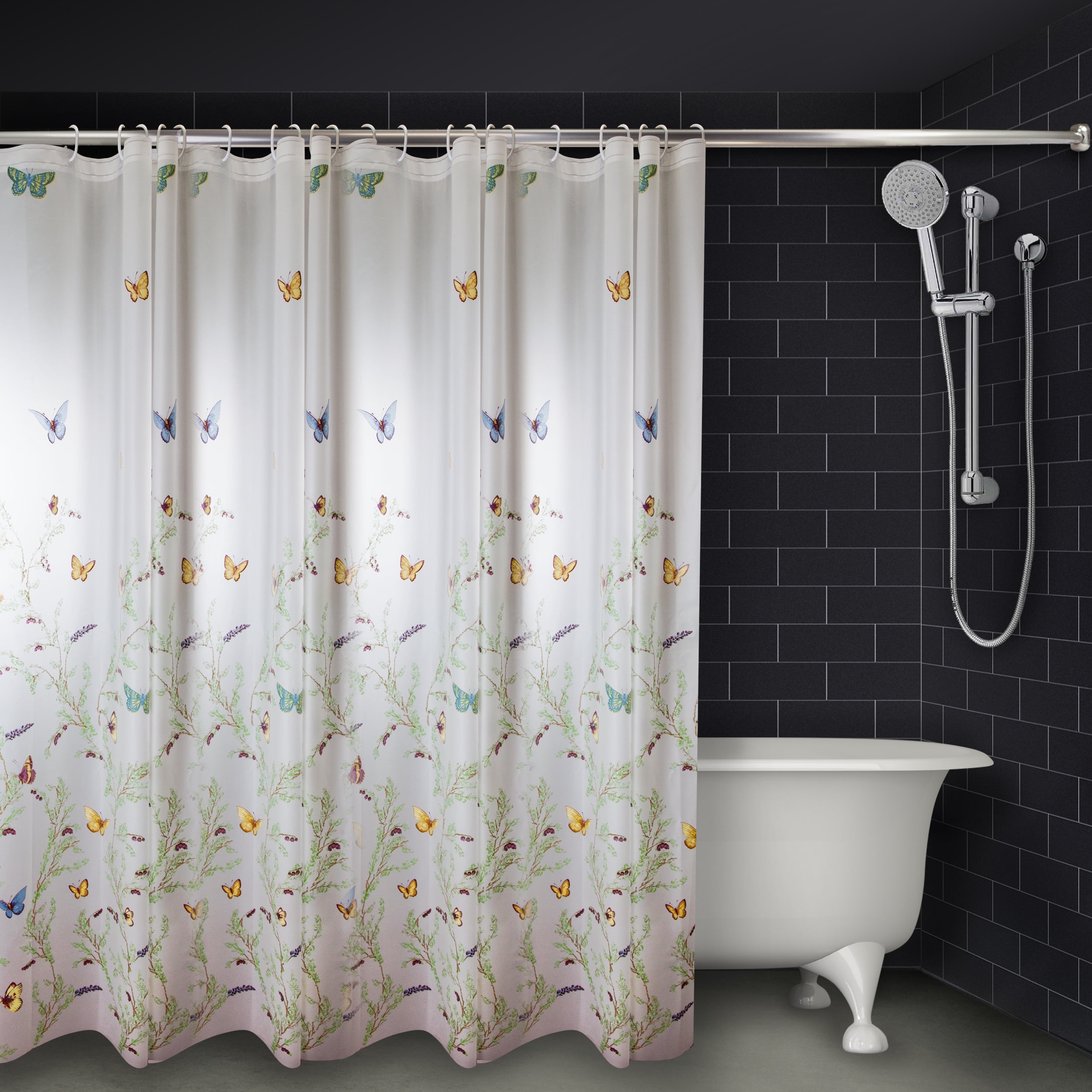White PEVA Shower Curtain with Colorful Butterfly Print