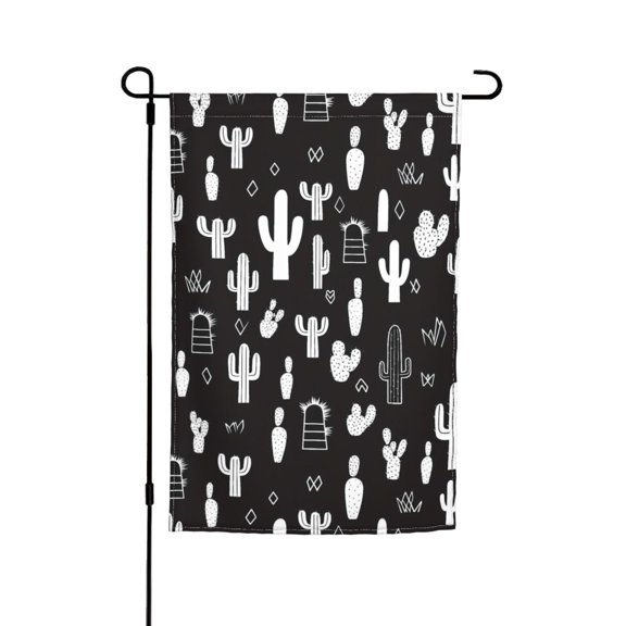 Rod-Free Courtyard Decorative Flag 12x18in Thick Fabric Four Seasons Universal Durable Not Easy To Fade Disassembly Convenient Black Background Of Cactus