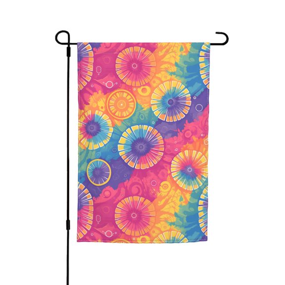 Rod-Free Courtyard Decorative Flag 12x18in Thick Fabric Four Seasons Universal Durable Not Easy To Fade Disassembly Convenient Darkorchid Tie Dye Background Rainbow Colors Tie-Dye Pattern