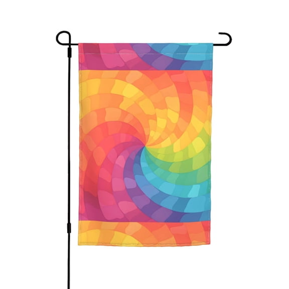 Rod-Free Courtyard Decorative Flag 12x18in Thick Fabric Four Seasons Universal Durable Not Easy To Fade Disassembly Convenient Mediumvioletred Tie Dye Background Rainbow Colors_2