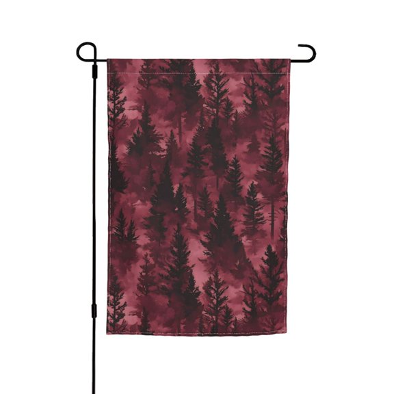 Rod-Free Courtyard Decorative Flag 12x18in Thick Fabric Four Seasons Universal Durable Not Easy To Fade Disassembly Convenient Realistic Forests Camouflage Pattern Conifer Maroon_3