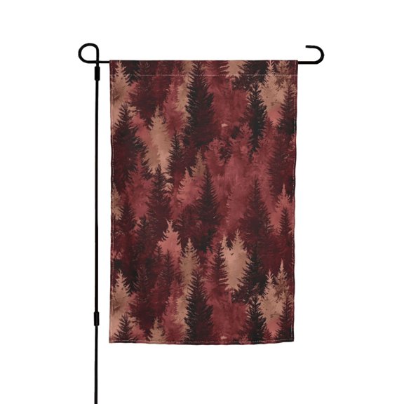Rod-Free Courtyard Decorative Flag 12x18in Thick Fabric Four Seasons Universal Durable Not Easy To Fade Disassembly Convenient Realistic Forests Camouflage Pattern Conifer Maroon_1