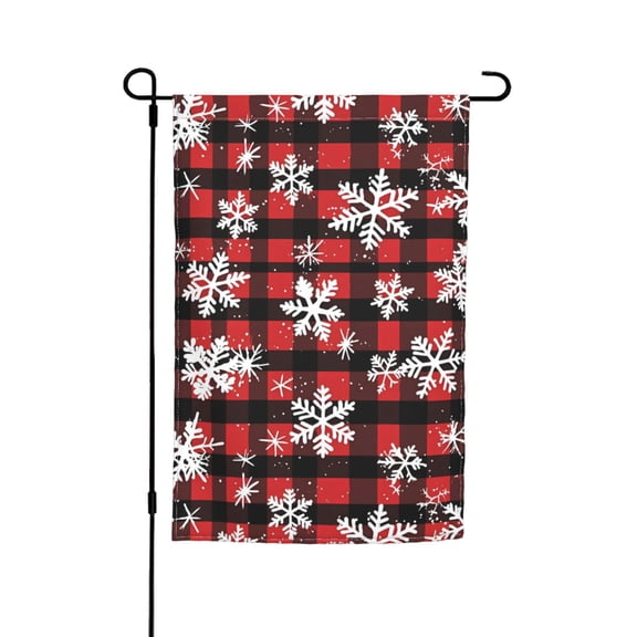 Rod-Free Courtyard Decorative Flag 12x18in Thick Fabric Four Seasons Universal Durable Not Easy To Fade Disassembly Convenient Snowflakes On The Red And Black Checkered Pattern
