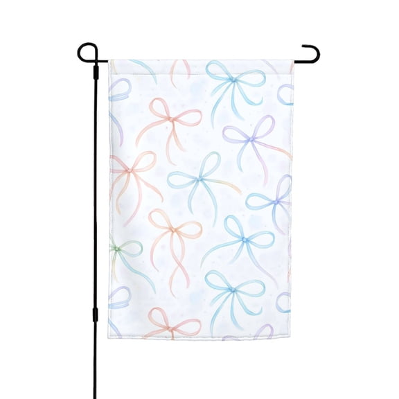 Rod-Free Courtyard Decorative Flag 12x18in Thick Fabric Four Seasons Universal Durable Not Easy To Fade Disassembly Convenient Watercolor Thin Rainbow Ribbon Bow Pattern
