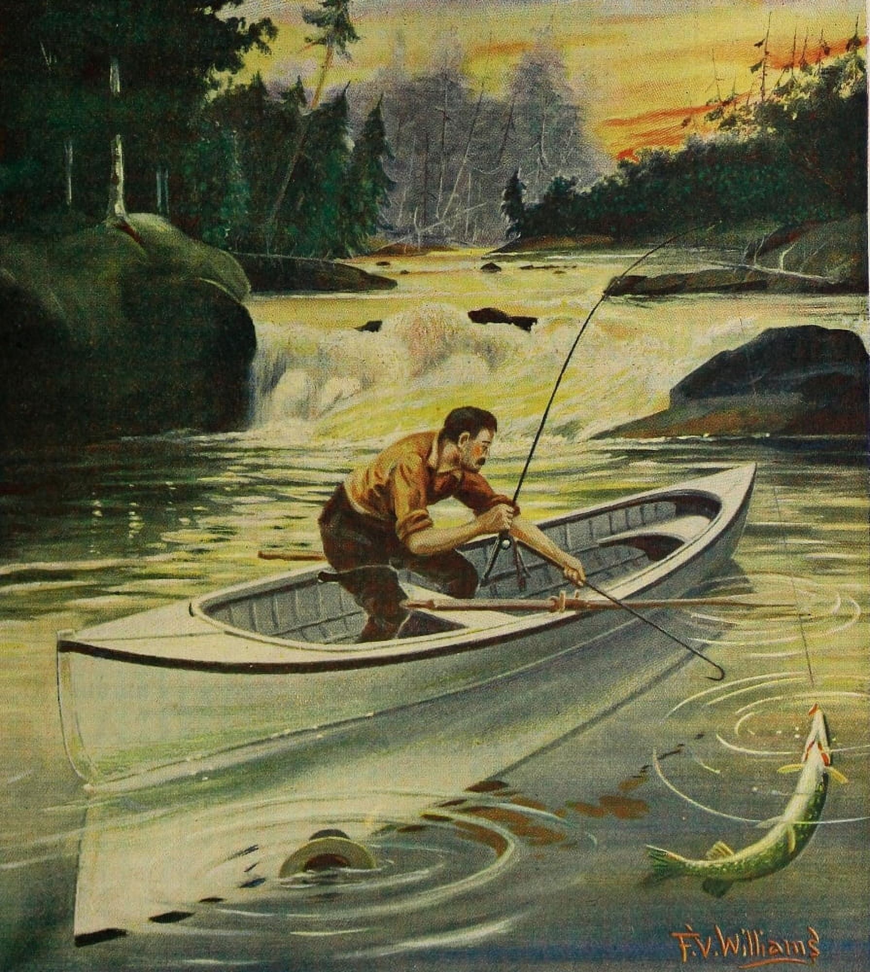 Rod & Gun in Canada 1916-22 Big catch Canvas Art - FV Williams (24 x 36)