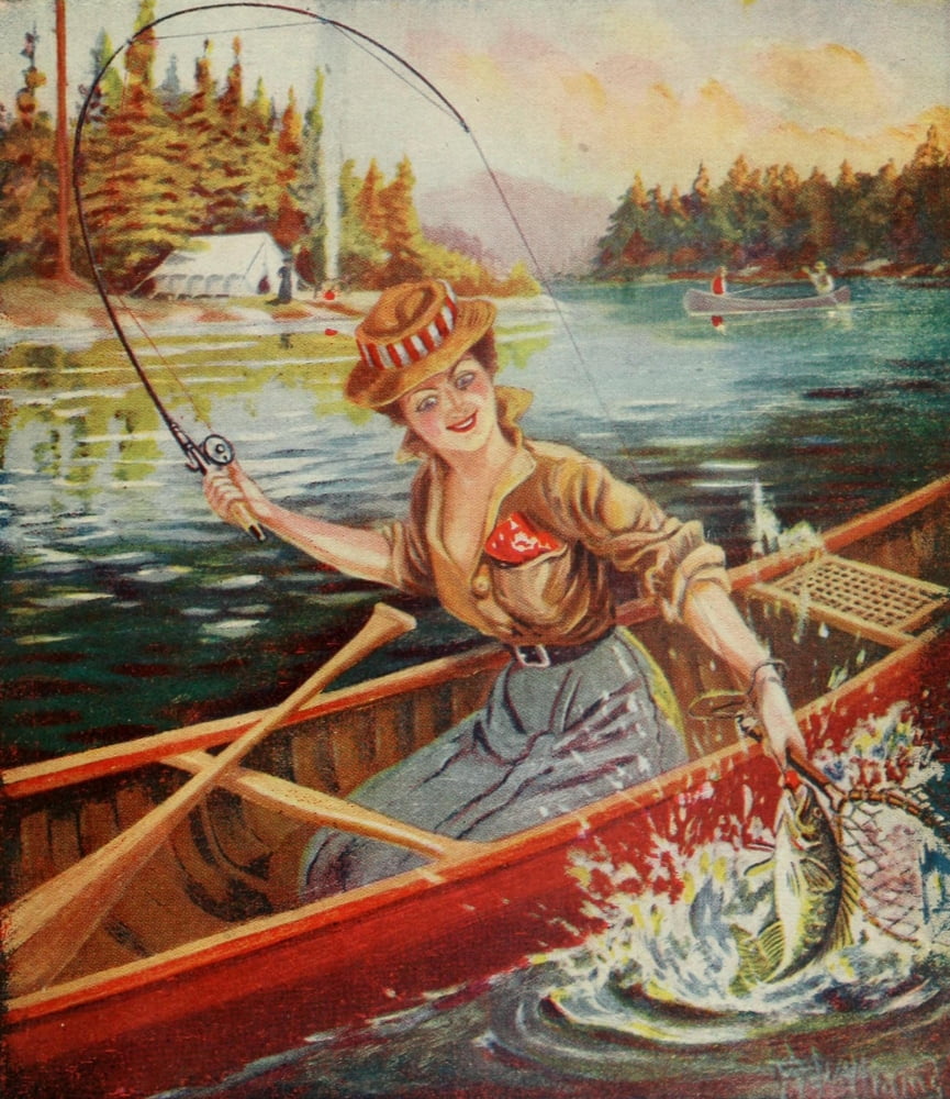 Rod & Gun in Canada 1916-22 Fisherwoman Canvas Art - FV Williams (18 x 24)