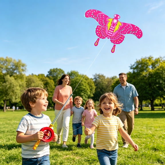 Rod Handheld Kite Lightweight Portable Flying Kite with String Reel Mini Dynamic Wing Kite for Park Beach Backyard Family Summer Outdoor Activity Toy