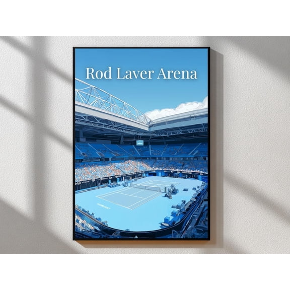 Rod Laver Arena Tennis Court Australian Open Illustrated Blue Court Tennis Wall Decor Unframed Paper Print