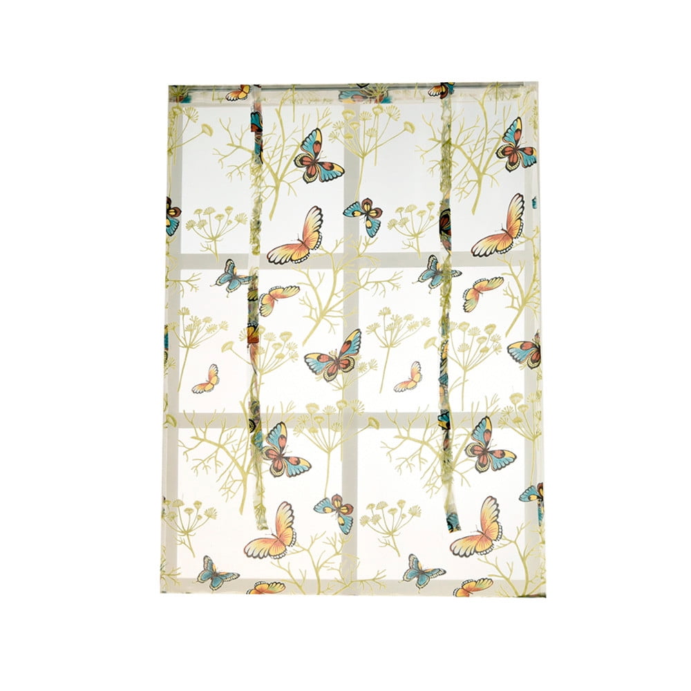 Rod Liftable Kitchen Bathroom Window Roman Curtain Floral Sheer Voile