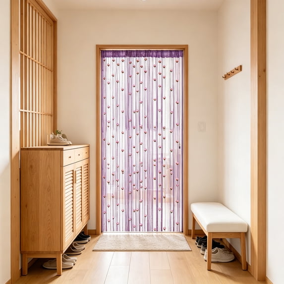 Rod Pocket Beaded Tassel String Curtain,Shimmer Rose Accent Semi Sheer Room Divider Drape,for Doorway,Window,Closet,Home Decor