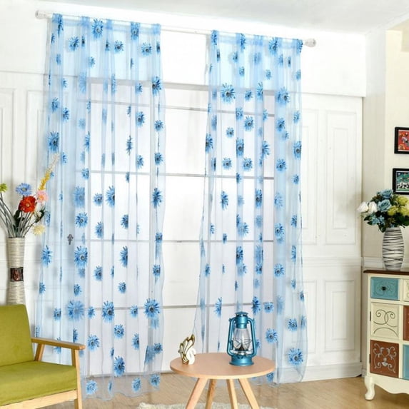 Rod Pocket Butterfly Print Sheer Window Panel Curtains Natural Light Flow Room Divider Living Room Bedroom 200cm x 95 cm