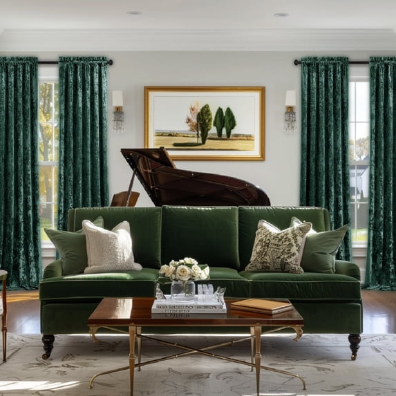 Rod Pocket Crushed Velvet Curtains Light-Filtering Window Treatments, 4 Panels