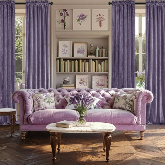 Rod Pocket Crushed Velvet Curtains Light-Filtering Window Treatments, 4 Panels