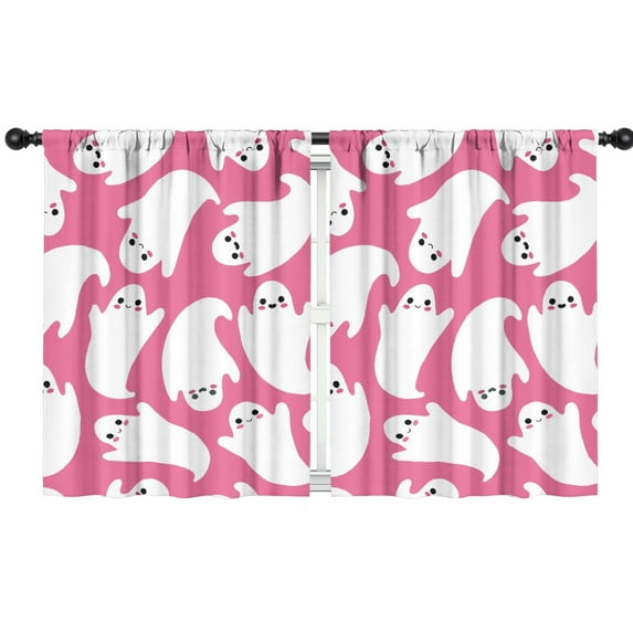 Rod Pocket Curtains for Kitchen with Halloween Black Cat and Bat Motif,42x54in long Curtains Set