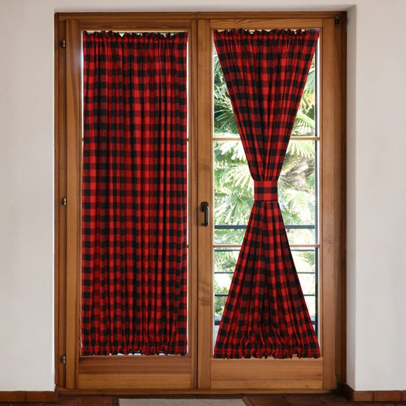 Rod Pocket Door Curtains Red And Black Checker Farmhouse Country Window With Tiebacks 54 W By 40 L Inch Set Of 2