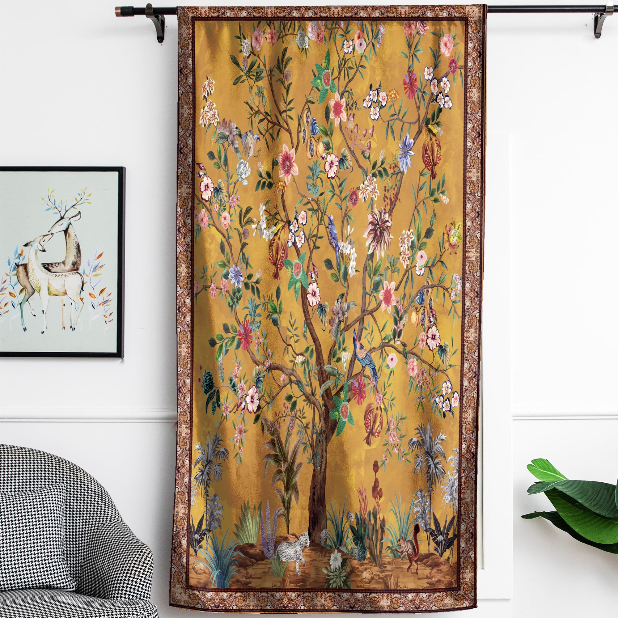 Rod Pocket Door Curtains Thermal Insulated Room Darkening Curtains Blackout Floral Style Drapes Window Curtain 1 Panel for Living Room Bedroom Kitchen