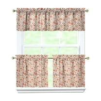 Rod Pocket Kitchen Curtain Set 3-Piece, 27.5x36 Inch Valance & Tier Drapes, Polyester Pongee Cafe Curtains for Living Room, Bathroom, Farmhouse Rustic Country Window Treatments.