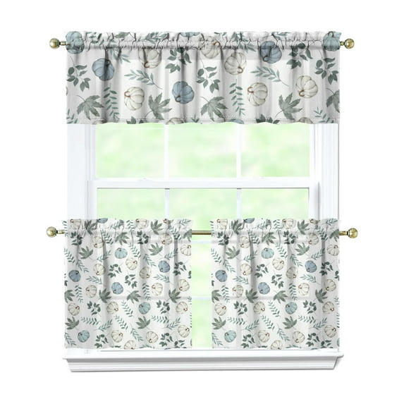 Rod Pocket Kitchen Curtain Set 3-Piece, 27.5x36 Inch Valance & Tier Drapes, Polyester Pongee Cafe Curtains for Living Room, Bathroom, Farmhouse Rustic Country Window Treatments.