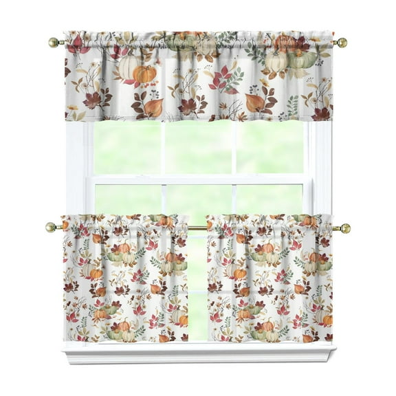 Rod Pocket Kitchen Curtain Set 3-Piece, 27.5x36 Inch Valance & Tier Drapes, Polyester Pongee Cafe Curtains for Living Room, Bathroom, Farmhouse Rustic Country Window Treatments.