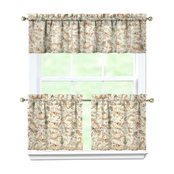 Rod Pocket Kitchen Curtain Set 3-Piece, 27.5x36 Inch Valance & Tier Drapes, Polyester Pongee Cafe Curtains for Living Room, Bathroom, Farmhouse Rustic Country Window Treatments.