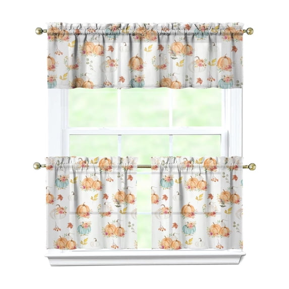 Rod Pocket Kitchen Curtain Set 3-Piece, 27.5x36 Inch Valance & Tier Drapes, Polyester Pongee Cafe Curtains for Living Room, Bathroom, Farmhouse Rustic Country Window Treatments.